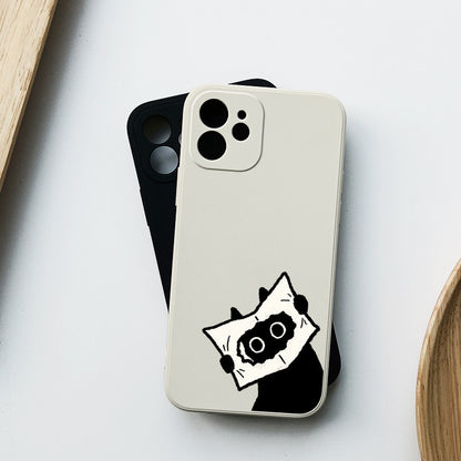 Quirky Peekaboo Cat iPhone Case  Minimalist Beige Silicone Cover for Cat Lovers