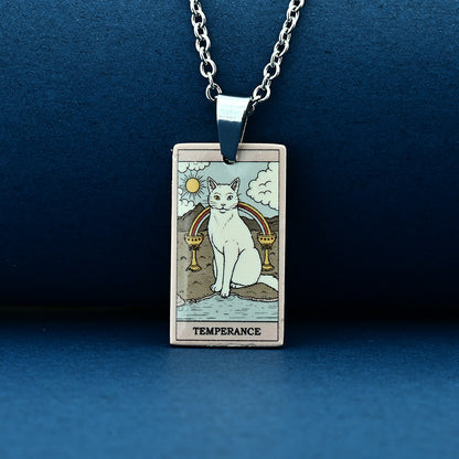Vintage Cat Tarot Card Pendant Necklace