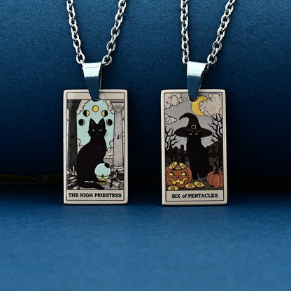 Vintage Cat Tarot Card Pendant Necklace