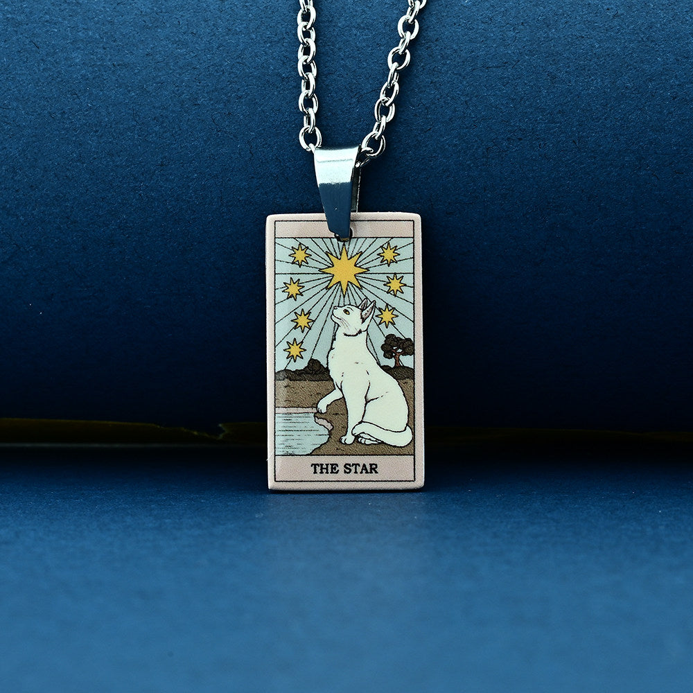 Vintage Cat Tarot Card Pendant Necklace