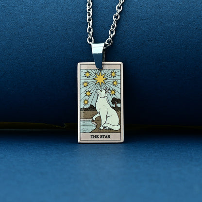 Vintage Cat Tarot Card Pendant Necklace