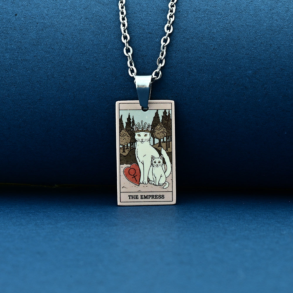 Vintage Cat Tarot Card Pendant Necklace
