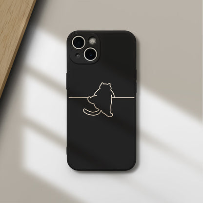 Minimal Line Art Cat Phone Case  Cute Aesthetic Soft Silicone Cover