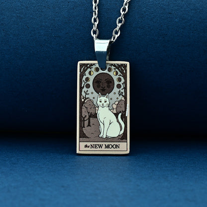 Vintage Cat Tarot Card Pendant Necklace