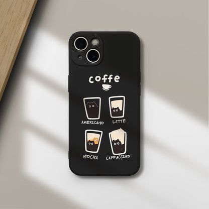 Cute Coffee Cat iPhone Case  Minimalist Aesthetic Silicone Phone Cover for Coffee Lovers