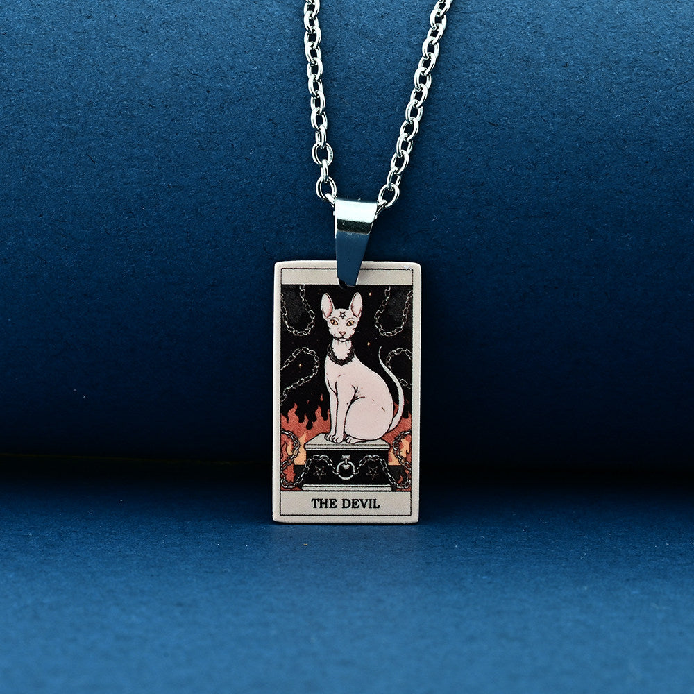Vintage Cat Tarot Card Pendant Necklace