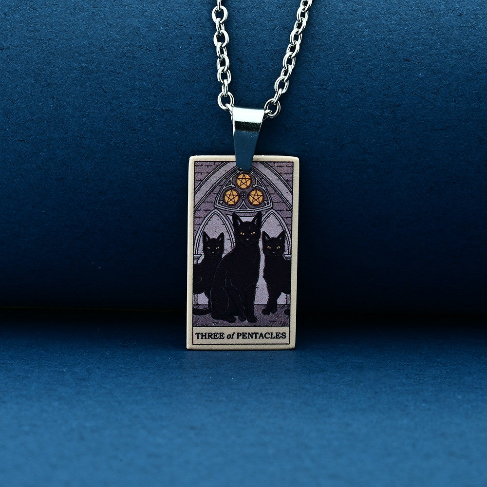 Vintage Cat Tarot Card Pendant Necklace