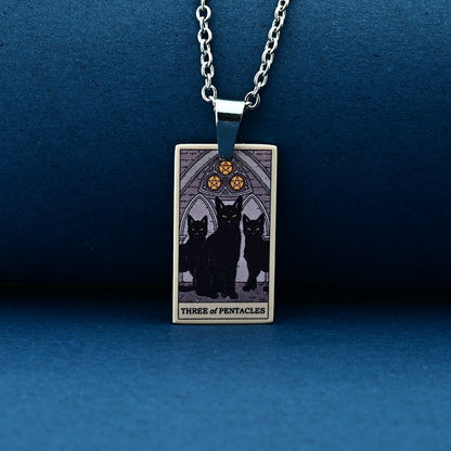 Vintage Cat Tarot Card Pendant Necklace