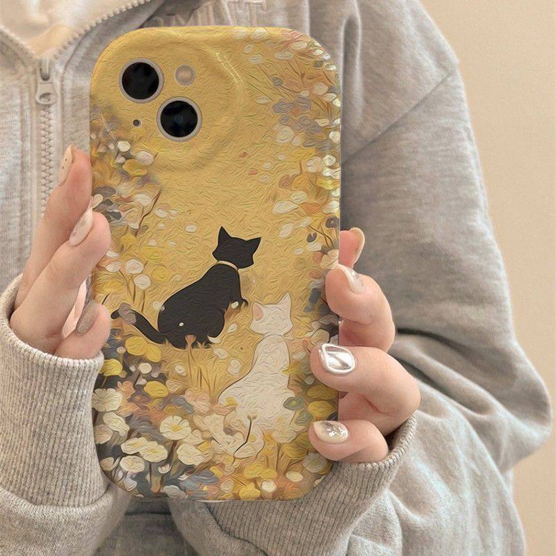 Oil Painting Style Black & White Cat Phone Case