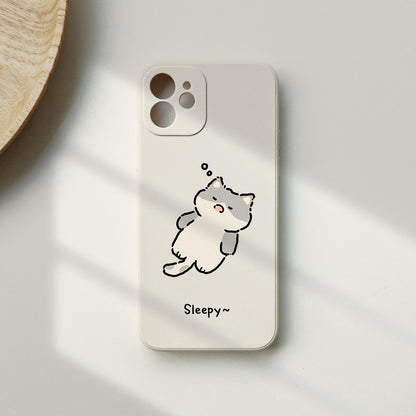 Sleepy Cat iPhone Case – Cute Cozy Aesthetic Silicone Phone Cover