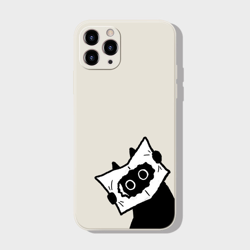 Quirky Peekaboo Cat iPhone Case  Minimalist Beige Silicone Cover for Cat Lovers