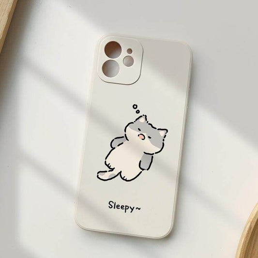 Sleepy Cat iPhone Case – Cute Cozy Aesthetic Silicone Phone Cover