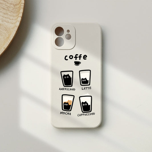 Cute Coffee Cat iPhone Case  Minimalist Aesthetic Silicone Phone Cover for Coffee Lovers