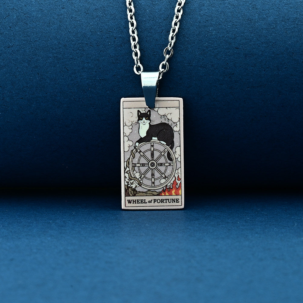 Vintage Cat Tarot Card Pendant Necklace