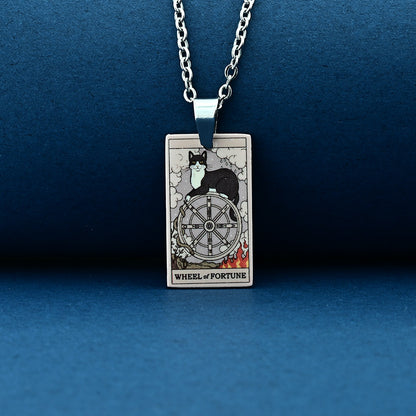 Vintage Cat Tarot Card Pendant Necklace