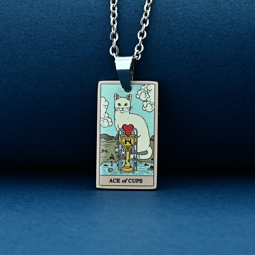 Vintage Cat Tarot Card Pendant Necklace