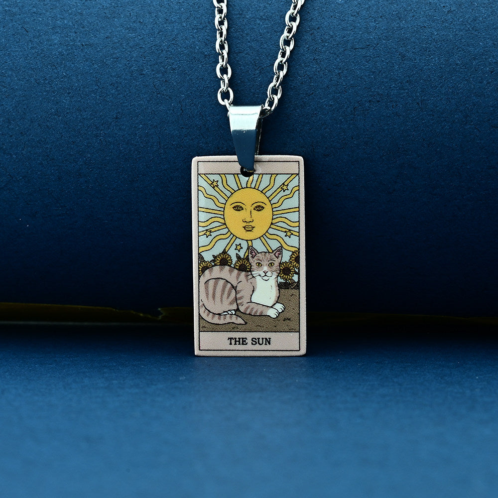 Vintage Cat Tarot Card Pendant Necklace