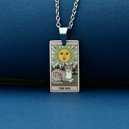 Vintage Cat Tarot Card Pendant Necklace