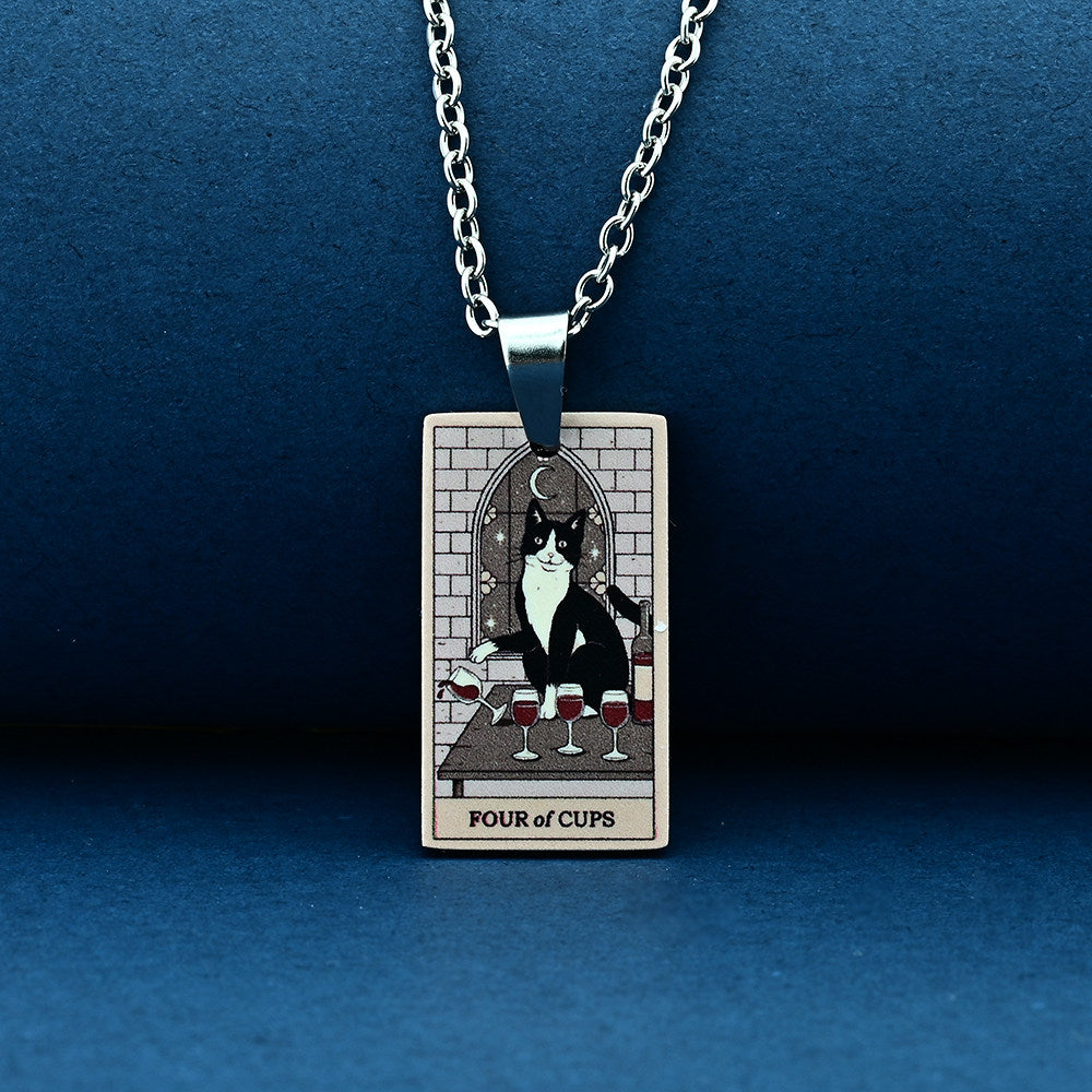 Vintage Cat Tarot Card Pendant Necklace