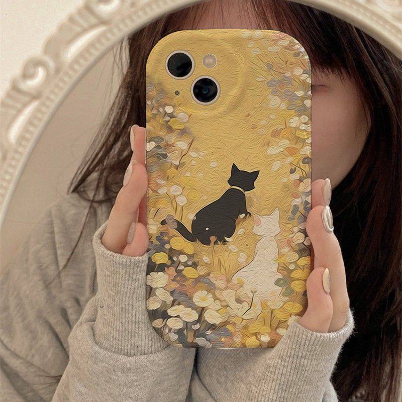 Oil Painting Style Black & White Cat Phone Case