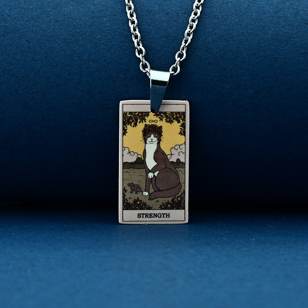 Vintage Cat Tarot Card Pendant Necklace