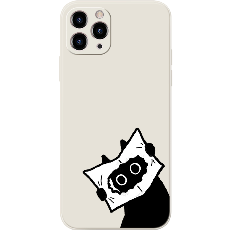 Quirky Peekaboo Cat iPhone Case  Minimalist Beige Silicone Cover for Cat Lovers
