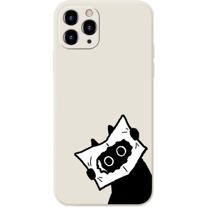 Quirky Peekaboo Cat iPhone Case  Minimalist Beige Silicone Cover for Cat Lovers