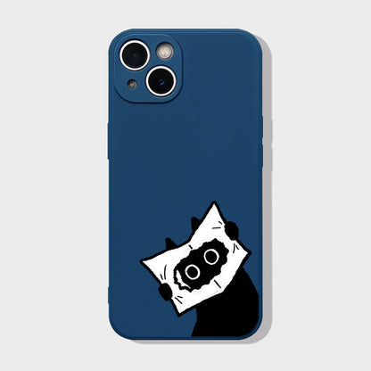 Quirky Peekaboo Cat iPhone Case  Minimalist Beige Silicone Cover for Cat Lovers