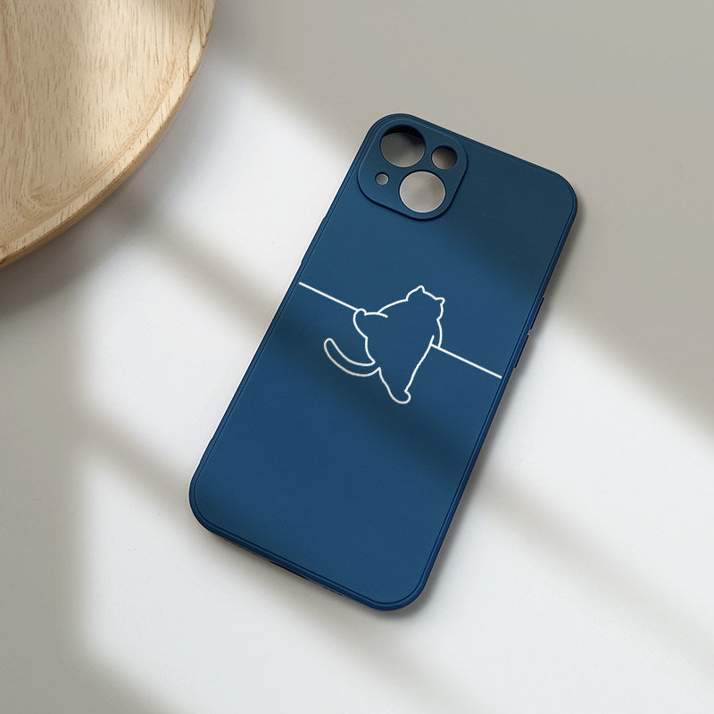 Minimal Line Art Cat Phone Case  Cute Aesthetic Soft Silicone Cover