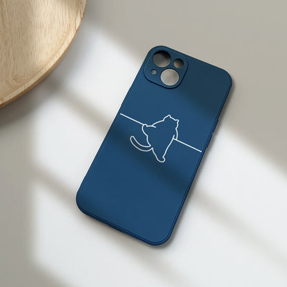 Minimal Line Art Cat Phone Case  Cute Aesthetic Soft Silicone Cover