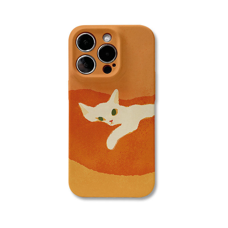 Lazy White Cat Illustration Phone Case