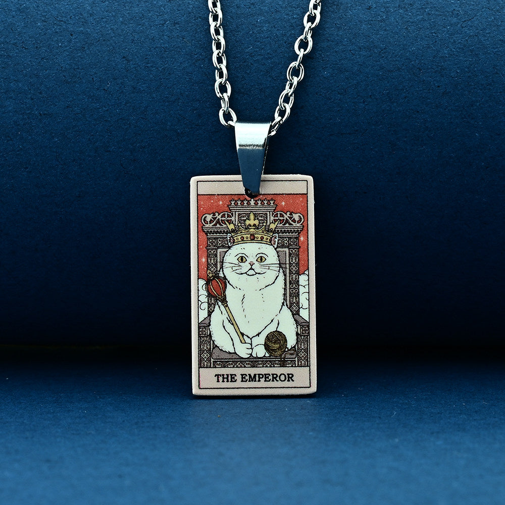 Vintage Cat Tarot Card Pendant Necklace