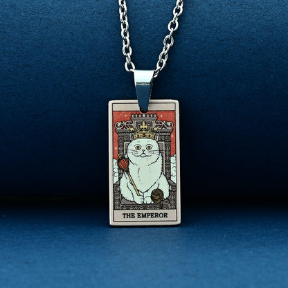 Vintage Cat Tarot Card Pendant Necklace