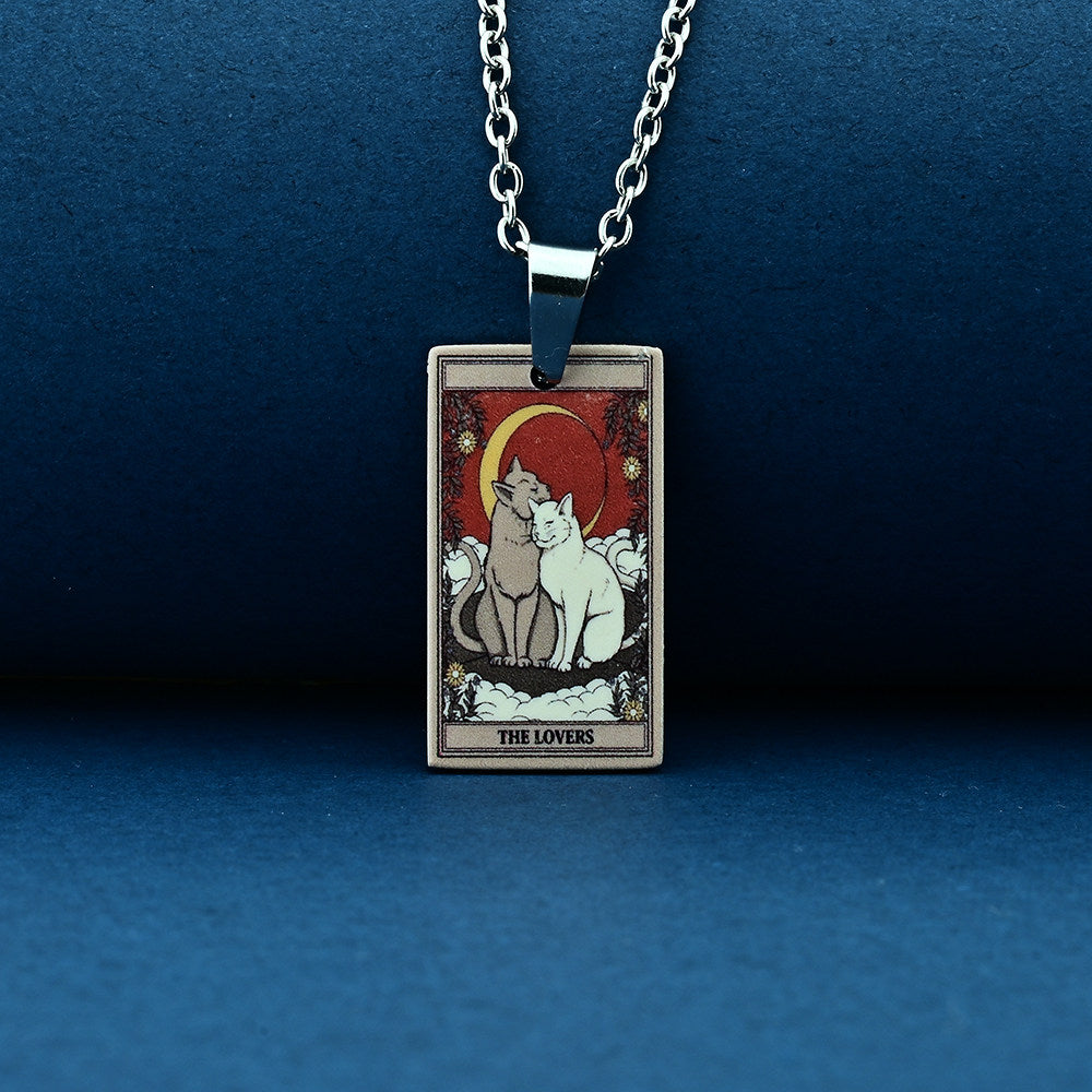 Vintage Cat Tarot Card Pendant Necklace