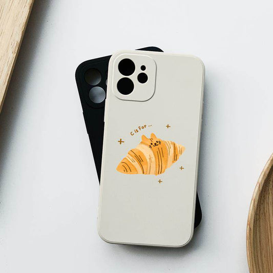 Croissant Cat Phone Case  Cute Kawaii Pastry Kitty Soft Silicone Cover