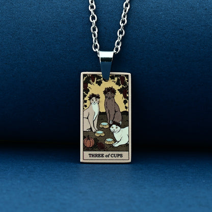 Vintage Cat Tarot Card Pendant Necklace
