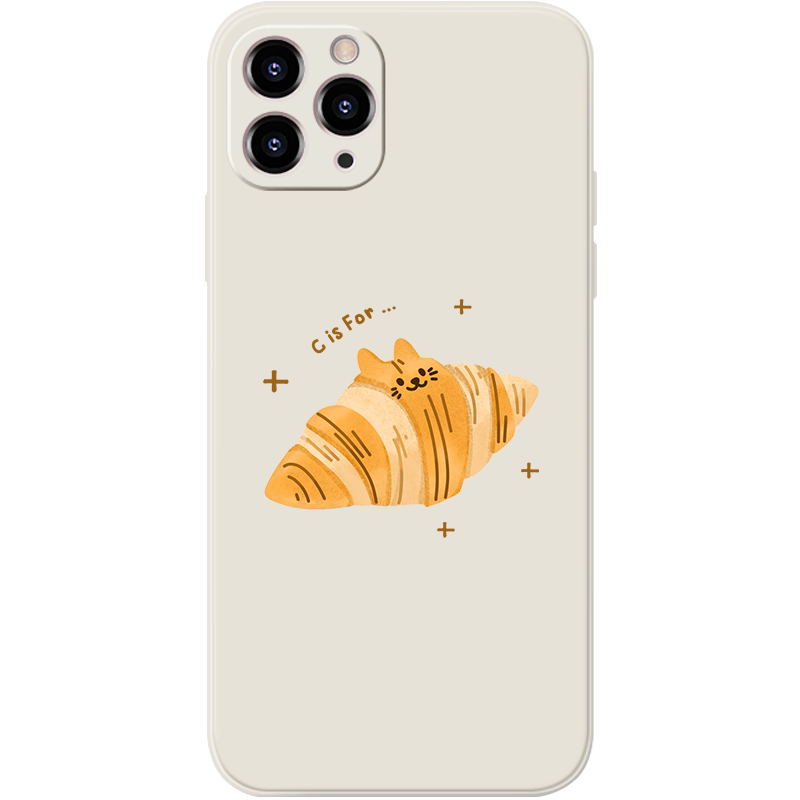 Croissant Cat Phone Case  Cute Kawaii Pastry Kitty Soft Silicone Cover
