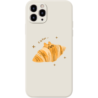 Croissant Cat Phone Case  Cute Kawaii Pastry Kitty Soft Silicone Cover