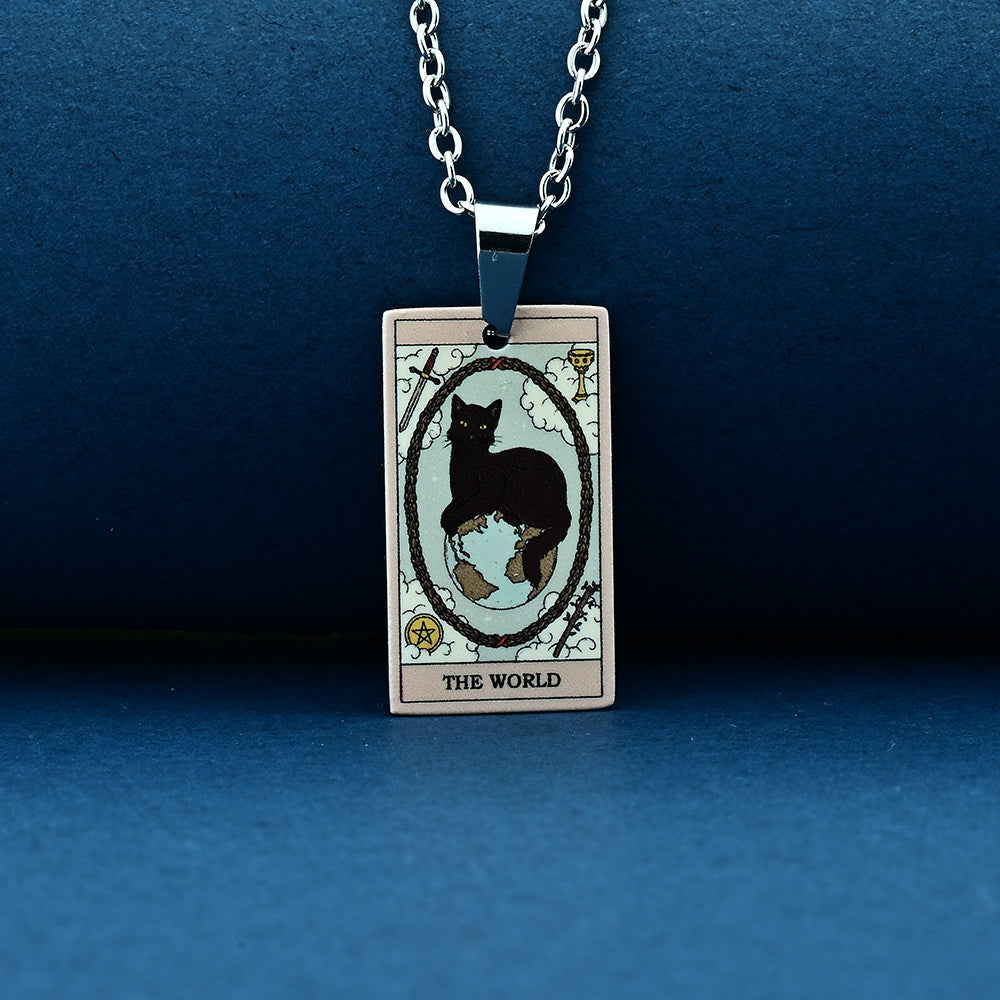 Vintage Cat Tarot Card Pendant Necklace