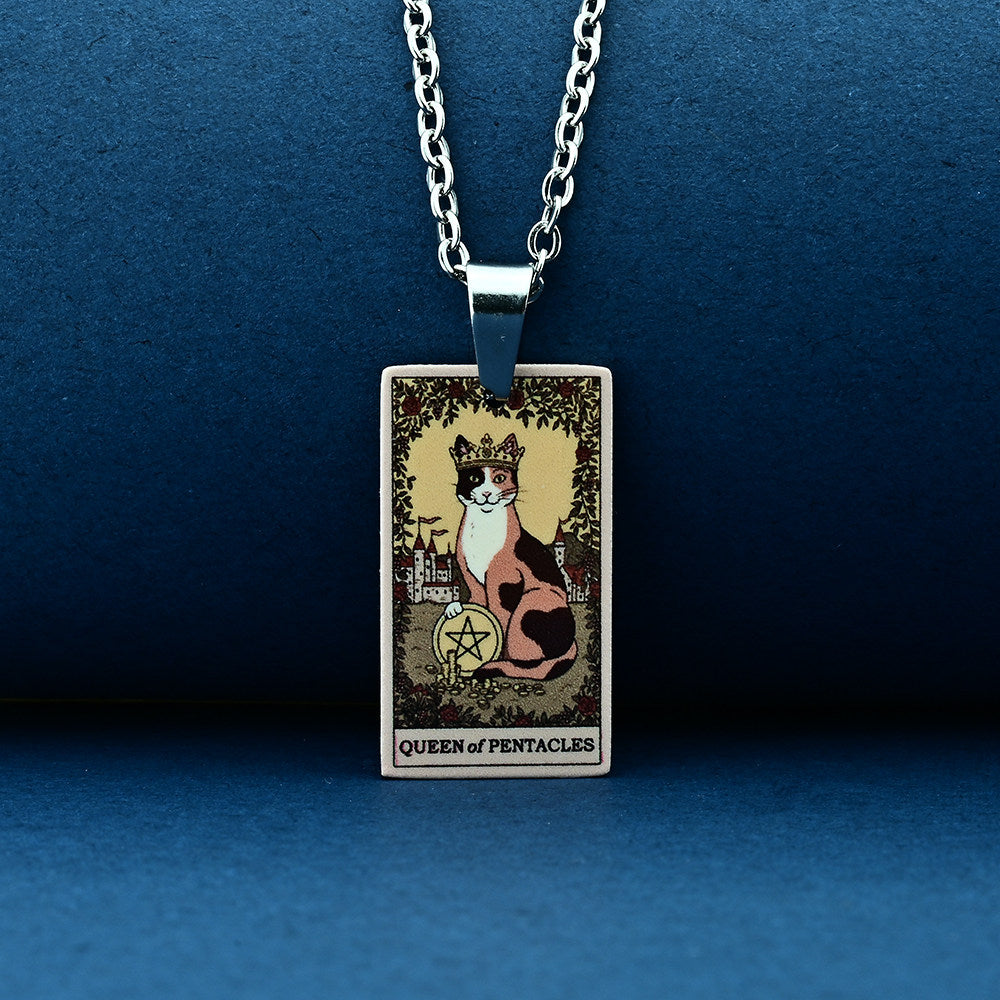Vintage Cat Tarot Card Pendant Necklace
