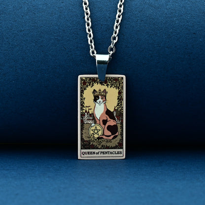 Vintage Cat Tarot Card Pendant Necklace