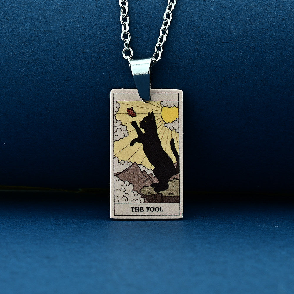 Vintage Cat Tarot Card Pendant Necklace