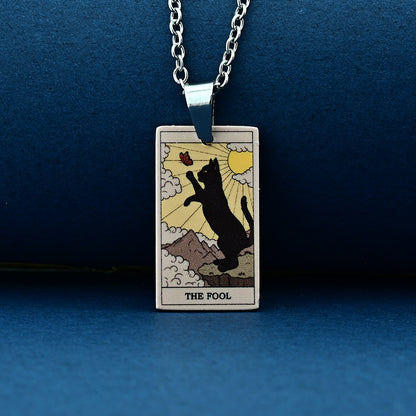 Vintage Cat Tarot Card Pendant Necklace