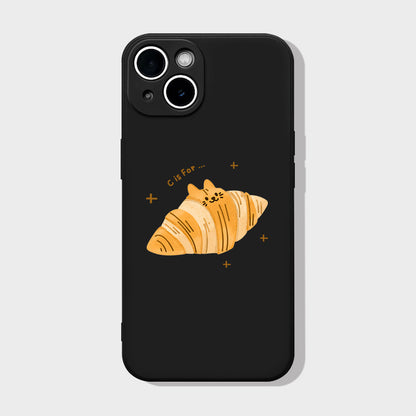 Croissant Cat Phone Case  Cute Kawaii Pastry Kitty Soft Silicone Cover