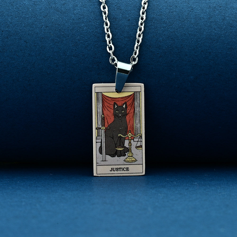 Vintage Cat Tarot Card Pendant Necklace