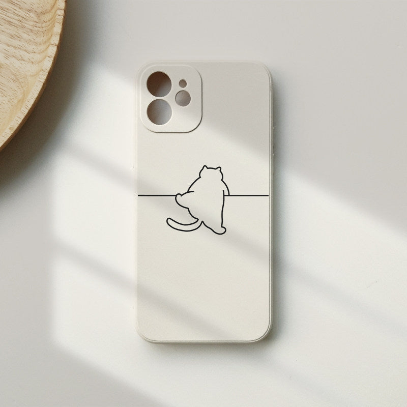 Minimal Line Art Cat Phone Case  Cute Aesthetic Soft Silicone Cover