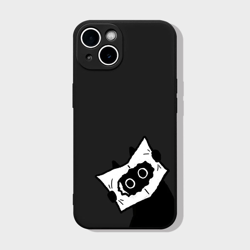 Quirky Peekaboo Cat iPhone Case  Minimalist Beige Silicone Cover for Cat Lovers