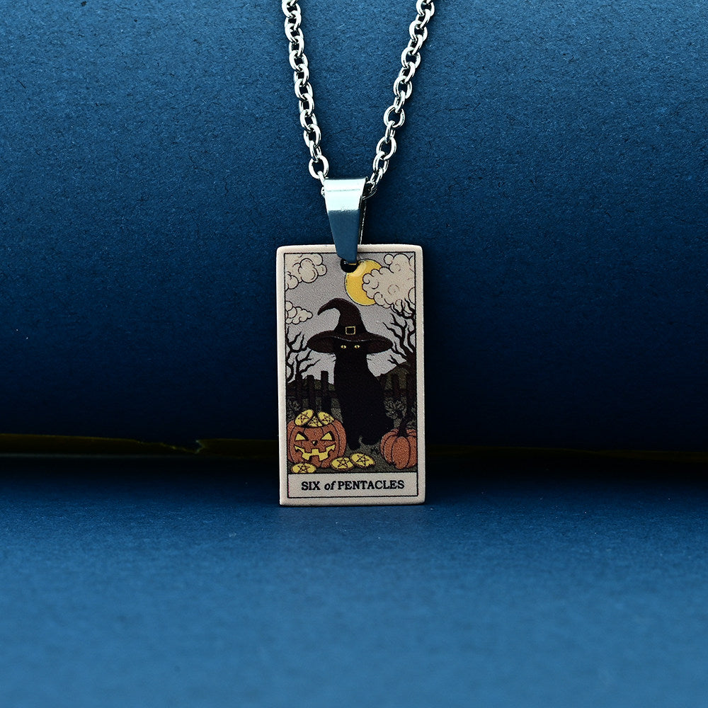 Vintage Cat Tarot Card Pendant Necklace