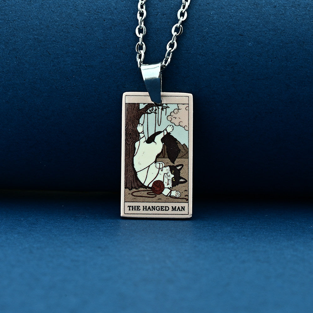 Vintage Cat Tarot Card Pendant Necklace