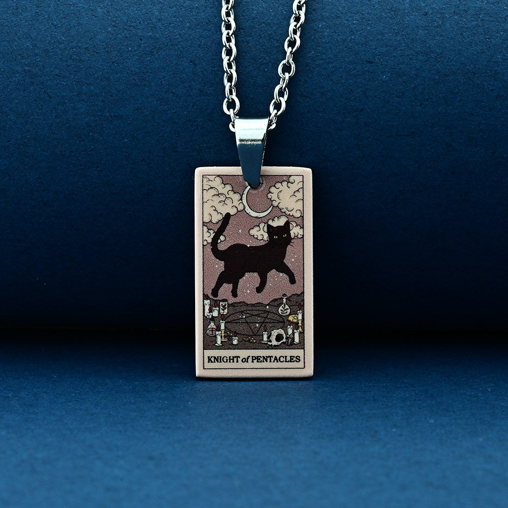 Vintage Cat Tarot Card Pendant Necklace